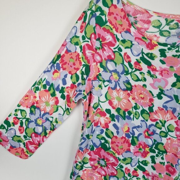 Talbots Faux Layered Top Floral Pique Pink 3/4 Sleeve Size LP Large Petite - Picture 5 of 7